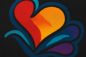 Close-up of custom t-shirt print quality on cotton fabric with vibrant colors